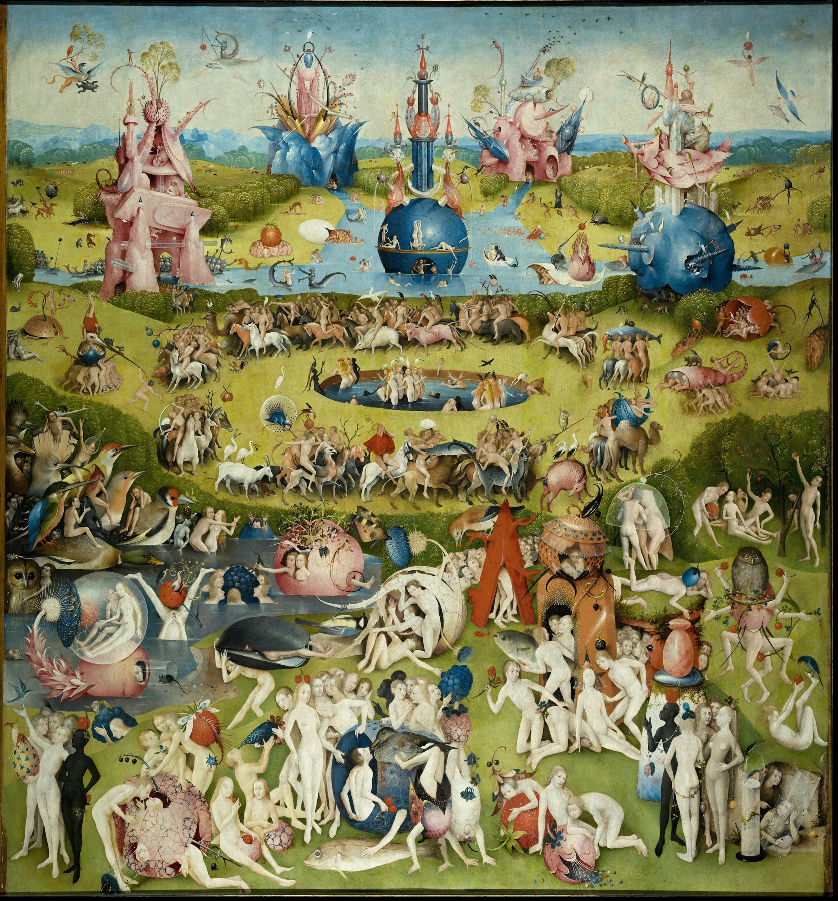 Hieronymus Bosch: Der Garten der Lüste — Mitteltafel des Triptychons (ca. 1490–1510), Museo del Prado, Madrid